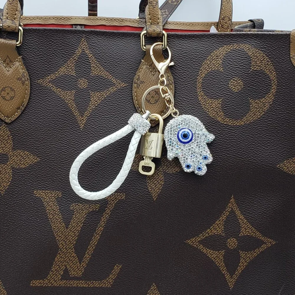 Authentic Louis Vuitton Lock & Key with unbranded Evil Eye Bagcharm